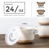 imageAmorArc 24 Ounces Soup Bowls with Large Handles and Lids Stoneware Bowls Set of 4 for SoupStew Noodle Ceramic Kitchen Bowls With Embossed Patterns MicrowaveampampDishwasher Safe Light BeigeLight Beige
