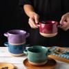 imageAmorArc 24 Ounces Soup Bowls with Large Handles and Lids Stoneware Bowls Set of 4 for SoupStew Noodle Ceramic Kitchen Bowls With Embossed Patterns MicrowaveampampDishwasher Safe Light BeigeGreenPurple