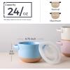 imageAmorArc 24 Ounces Soup Bowls with Large Handles and Lids Stoneware Bowls Set of 4 for SoupStew Noodle Ceramic Kitchen Bowls With Embossed Patterns MicrowaveampampDishwasher Safe Light BeigePink Sky Blue