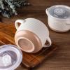 imageAmorArc 24 Ounces Soup Bowls with Large Handles and Lids Stoneware Bowls Set of 4 for SoupStew Noodle Ceramic Kitchen Bowls With Embossed Patterns MicrowaveampampDishwasher Safe Light BeigeLight BeigeLine 