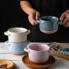 imageAmorArc 24 Ounces Soup Bowls with Large Handles and Lids Stoneware Bowls Set of 4 for SoupStew Noodle Ceramic Kitchen Bowls With Embossed Patterns MicrowaveampampDishwasher Safe Light BeigeRedBeige