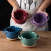 imageAmorArc 24 Ounces Soup Bowls with Large Handles and Lids Stoneware Bowls Set of 4 for SoupStew Noodle Ceramic Kitchen Bowls With Embossed Patterns MicrowaveampampDishwasher Safe Light BeigeBlueRed
