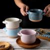imageAmorArc 24 Ounces Soup Bowls with Large Handles and Lids Stoneware Bowls Set of 4 for SoupStew Noodle Ceramic Kitchen Bowls With Embossed Patterns MicrowaveampampDishwasher Safe Light BeigeBeigeGray