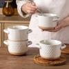 imageAmorArc 24 Ounces Soup Bowls with Large Handles and Lids Stoneware Bowls Set of 4 for SoupStew Noodle Ceramic Kitchen Bowls With Embossed Patterns MicrowaveampampDishwasher Safe Light BeigeLight Beige