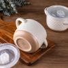 imageAmorArc 24 Ounces Soup Bowls with Large Handles and Lids Stoneware Bowls Set of 4 for SoupStew Noodle Ceramic Kitchen Bowls With Embossed Patterns MicrowaveampampDishwasher Safe Light BeigeLight Beige