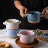 imageAmorArc 24 Ounces Soup Bowls with Large Handles and Lids Stoneware Bowls Set of 4 for SoupStew Noodle Ceramic Kitchen Bowls With Embossed Patterns MicrowaveampampDishwasher Safe Light BeigePink Sky Blue