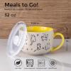 imageAmorArc 32 Ounces Ceramic Soup Mugs with Lids and Handle Stoneware Bowls Cup Set of 2 for Soup Stew Noodle Beautiful Mug Bowls With Lovely DogCat Patterns MicrowaveampampDishwasher Safe OliveYellow