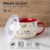 imageAmorArc 32 Ounces Ceramic Soup Mugs with Lids and Handle Stoneware Bowls Cup Set of 2 for Soup Stew Noodle Beautiful Mug Bowls With Lovely DogCat Patterns MicrowaveampampDishwasher Safe OliveRed