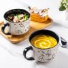 imageAmorArc 32 Ounces Ceramic Soup Mugs with Lids and Handle Stoneware Bowls Cup Set of 2 for Soup Stew Noodle Beautiful Mug Bowls With Lovely DogCat Patterns MicrowaveampampDishwasher Safe OliveBlack