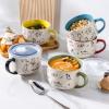 imageAmorArc 32 Ounces Ceramic Soup Mugs with Lids and Handle Stoneware Bowls Cup Set of 2 for Soup Stew Noodle Beautiful Mug Bowls With Lovely DogCat Patterns MicrowaveampampDishwasher Safe OliveBlue
