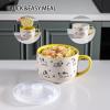 imageAmorArc 32 Ounces Ceramic Soup Mugs with Lids and Handle Stoneware Bowls Cup Set of 2 for Soup Stew Noodle Beautiful Mug Bowls With Lovely DogCat Patterns MicrowaveampampDishwasher Safe OliveYellow
