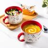 imageAmorArc 32 Ounces Ceramic Soup Mugs with Lids and Handle Stoneware Bowls Cup Set of 2 for Soup Stew Noodle Beautiful Mug Bowls With Lovely DogCat Patterns MicrowaveampampDishwasher Safe OliveRed
