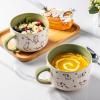 imageAmorArc 32 Ounces Ceramic Soup Mugs with Lids and Handle Stoneware Bowls Cup Set of 2 for Soup Stew Noodle Beautiful Mug Bowls With Lovely DogCat Patterns MicrowaveampampDishwasher Safe OliveOlive