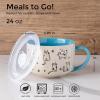 imageAmorArc 32 Ounces Ceramic Soup Mugs with Lids and Handle Stoneware Bowls Cup Set of 2 for Soup Stew Noodle Beautiful Mug Bowls With Lovely DogCat Patterns MicrowaveampampDishwasher Safe OliveBlue