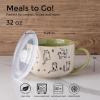 imageAmorArc 32 Ounces Ceramic Soup Mugs with Lids and Handle Stoneware Bowls Cup Set of 2 for Soup Stew Noodle Beautiful Mug Bowls With Lovely DogCat Patterns MicrowaveampampDishwasher Safe OliveOlive