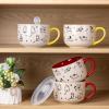 imageAmorArc 32 Ounces Ceramic Soup Mugs with Lids and Handle Stoneware Bowls Cup Set of 2 for Soup Stew Noodle Beautiful Mug Bowls With Lovely DogCat Patterns MicrowaveampampDishwasher Safe OliveRed