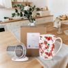 imageAmorArc Porcelain Tea Mug with Infuser and Lids 18 Oz Large Cup Strainer with Bag Holder for Loose Leaf Tea Steeping Coffee Mug for Housewarming Wedding Birthday GiftSakura
