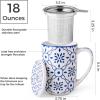 imageAmorArc Porcelain Tea Mug with Infuser and Lids 18 Oz Large Cup Strainer with Bag Holder for Loose Leaf Tea Steeping Coffee Mug for Housewarming Wedding Birthday GiftClassical Pattern