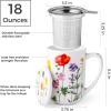imageAmorArc Porcelain Tea Mug with Infuser and Lids 18 Oz Large Cup Strainer with Bag Holder for Loose Leaf Tea Steeping Coffee Mug for Housewarming Wedding Birthday GiftWild Flowers
