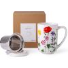 imageAmorArc Porcelain Tea Mug with Infuser and Lids 18 Oz Large Cup Strainer with Bag Holder for Loose Leaf Tea Steeping Coffee Mug for Housewarming Wedding Birthday GiftWild Flowers