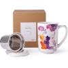 imageAmorArc Porcelain Tea Mug with Infuser and Lids 18 Oz Large Cup Strainer with Bag Holder for Loose Leaf Tea Steeping Coffee Mug for Housewarming Wedding Birthday GiftAnemone