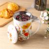 imageAmorArc Porcelain Tea Mug with Infuser and Lids 18 Oz Large Cup Strainer with Bag Holder for Loose Leaf Tea Steeping Coffee Mug for Housewarming Wedding Birthday GiftTulips
