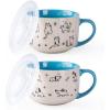 imageAmorArc 32 Ounces Ceramic Soup Mugs with Lids and Handle Stoneware Bowls Cup Set of 2 for Soup Stew Noodle Beautiful Mug Bowls With Lovely DogCat Patterns MicrowaveampampDishwasher Safe OliveBlue