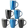 imageAmorArc Extra Large Coffee Mugs Set of 6 20oz Ceramic Tall Coffee Mugs Set with Textured Geometric Patterns for CoffeeTeaBeerHot Cocoa Dishwasher ampamp Microwave SafeBeigeBlackBlue