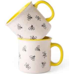 imageAmorArc 22 OZ Large Ceramic Coffee Mugs Set of 2 Oversized Mugs With Big Handle for Men Women Dad Mom Big Mug With Textured Dogs Cats Patterns for Office ampamp Home Microwave Safe 2 PcsBlackYellowBees