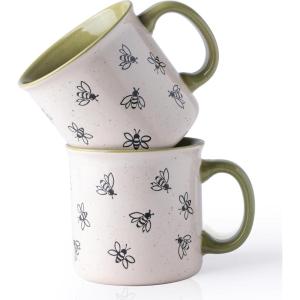 imageAmorArc 22 OZ Large Ceramic Coffee Mugs Set of 2 Oversized Mugs With Big Handle for Men Women Dad Mom Big Mug With Textured Dogs Cats Patterns for Office ampamp Home Microwave Safe 2 PcsBlackGreen