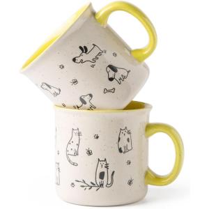 imageAmorArc 22 OZ Large Ceramic Coffee Mugs Set of 2 Oversized Mugs With Big Handle for Men Women Dad Mom Big Mug With Textured Dogs Cats Patterns for Office ampamp Home Microwave Safe 2 PcsBlackYellow