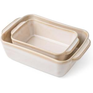 imageAmorArc Ceramic Baking Dish Set with Handles For Casserole 2 Pack Rectangular Casserole Dishes Lasagna Pans for Cooking Kitchen Dinner Pans for Oven Deep Pans