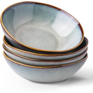 imageAmorArc Ceramic Cereal Bowls Set of 6 24 oz Handmade Stoneware Bowls Set for Cereal Soup Salad Bread Stylish Kitchen Bowls for Meal Dishwasher ampamp Microwave Safe ReactivePearl WhiteOcean Blue