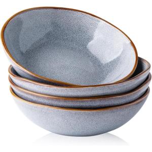 imageAmorArc Ceramic Cereal Bowls Set of 6 24 oz Handmade Stoneware Bowls Set for Cereal Soup Salad Bread Stylish Kitchen Bowls for Meal Dishwasher ampamp Microwave Safe ReactivePearl WhiteReactive Blue