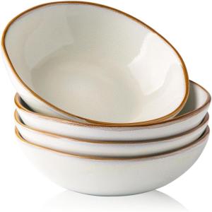 imageAmorArc Ceramic Cereal Bowls Set of 6 24 oz Handmade Stoneware Bowls Set for Cereal Soup Salad Bread Stylish Kitchen Bowls for Meal Dishwasher ampamp Microwave Safe ReactivePearl WhitePearl White