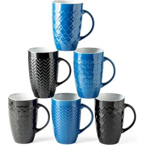 imageAmorArc Extra Large Coffee Mugs Set of 6 20oz Ceramic Tall Coffee Mugs Set with Textured Geometric Patterns for CoffeeTeaBeerHot Cocoa Dishwasher ampamp Microwave SafeBeigeBlackBlue