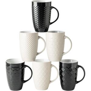 imageAmorArc Extra Large Coffee Mugs Set of 6 20oz Ceramic Tall Coffee Mugs Set with Textured Geometric Patterns for CoffeeTeaBeerHot Cocoa Dishwasher ampamp Microwave SafeBeigeBeigeBlack