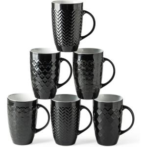 imageAmorArc Extra Large Coffee Mugs Set of 6 20oz Ceramic Tall Coffee Mugs Set with Textured Geometric Patterns for CoffeeTeaBeerHot Cocoa Dishwasher ampamp Microwave SafeBeigeBlack