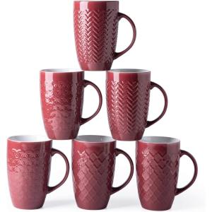 imageAmorArc Extra Large Coffee Mugs Set of 6 20oz Ceramic Tall Coffee Mugs Set with Textured Geometric Patterns for CoffeeTeaBeerHot Cocoa Dishwasher ampamp Microwave SafeBeigeBurgundy