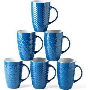 imageAmorArc Extra Large Coffee Mugs Set of 6 20oz Ceramic Tall Coffee Mugs Set with Textured Geometric Patterns for CoffeeTeaBeerHot Cocoa Dishwasher ampamp Microwave SafeBeigeBlue