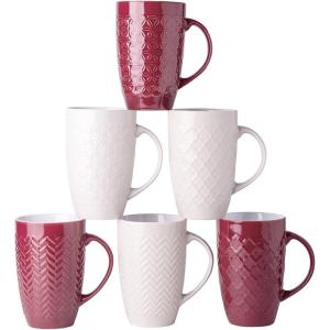 imageAmorArc Extra Large Coffee Mugs Set of 6 20oz Ceramic Tall Coffee Mugs Set with Textured Geometric Patterns for CoffeeTeaBeerHot Cocoa Dishwasher ampamp Microwave SafeBeigeBurgundyBeige