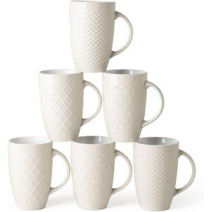 imageAmorArc Extra Large Coffee Mugs Set of 6 20oz Ceramic Tall Coffee Mugs Set with Textured Geometric Patterns for CoffeeTeaBeerHot Cocoa Dishwasher ampamp Microwave SafeBeigeBeige