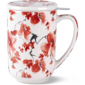 imageAmorArc Porcelain Tea Mug with Infuser and Lids 18 Oz Large Cup Strainer with Bag Holder for Loose Leaf Tea Steeping Coffee Mug for Housewarming Wedding Birthday GiftSakura
