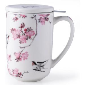 imageAmorArc Porcelain Tea Mug with Infuser and Lids 18 Oz Large Cup Strainer with Bag Holder for Loose Leaf Tea Steeping Coffee Mug for Housewarming Wedding Birthday GiftPeach Blossom