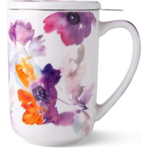imageAmorArc Porcelain Tea Mug with Infuser and Lids 18 Oz Large Cup Strainer with Bag Holder for Loose Leaf Tea Steeping Coffee Mug for Housewarming Wedding Birthday GiftAnemone