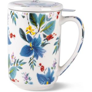 imageAmorArc Porcelain Tea Mug with Infuser and Lids 18 Oz Large Cup Strainer with Bag Holder for Loose Leaf Tea Steeping Coffee Mug for Housewarming Wedding Birthday GiftIris