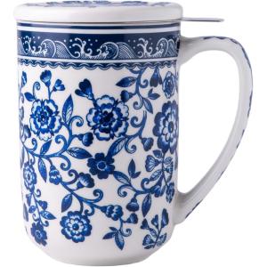 imageAmorArc Porcelain Tea Mug with Infuser and Lids 18 Oz Large Cup Strainer with Bag Holder for Loose Leaf Tea Steeping Coffee Mug for Housewarming Wedding Birthday GiftPeony