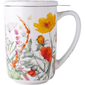 imageAmorArc Porcelain Tea Mug with Infuser and Lids 18 Oz Large Cup Strainer with Bag Holder for Loose Leaf Tea Steeping Coffee Mug for Housewarming Wedding Birthday GiftTulips