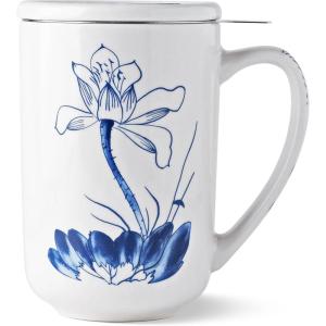 imageAmorArc Porcelain Tea Mug with Infuser and Lids 18 Oz Large Cup Strainer with Bag Holder for Loose Leaf Tea Steeping Coffee Mug for Housewarming Wedding Birthday GiftLotus