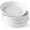 imageAmorArc 975 Ceramic Large Pasta Bowls 38oz Stoneware Flat Serving Bowls Set of 4 OvenMicrowaveampampDishwasher Safe Bowls with Wavy Rim for Fruit Pasta Salad Meal Matte WhiteMatte Speckled White
